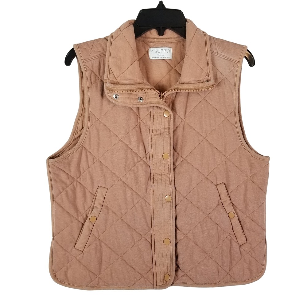 Z SUPPLY Quilted Vest Womens Small Clay Pink PJ233262E Snap Front Layering